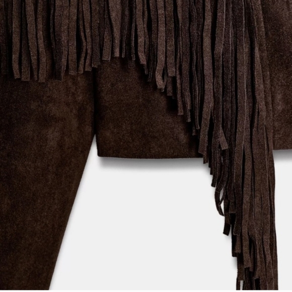 ZARA Fringe Faux Suede Jacket Brown Size Small S NEW - Picture 4 of 16